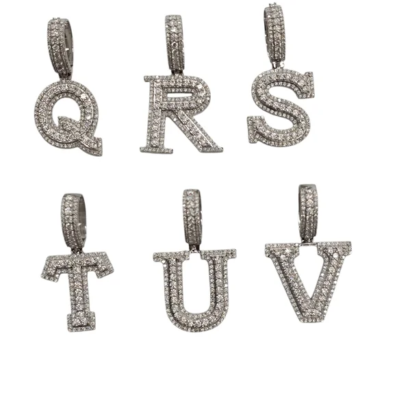 925 Sterling Silver Moissanite Diamond Initial Pendant